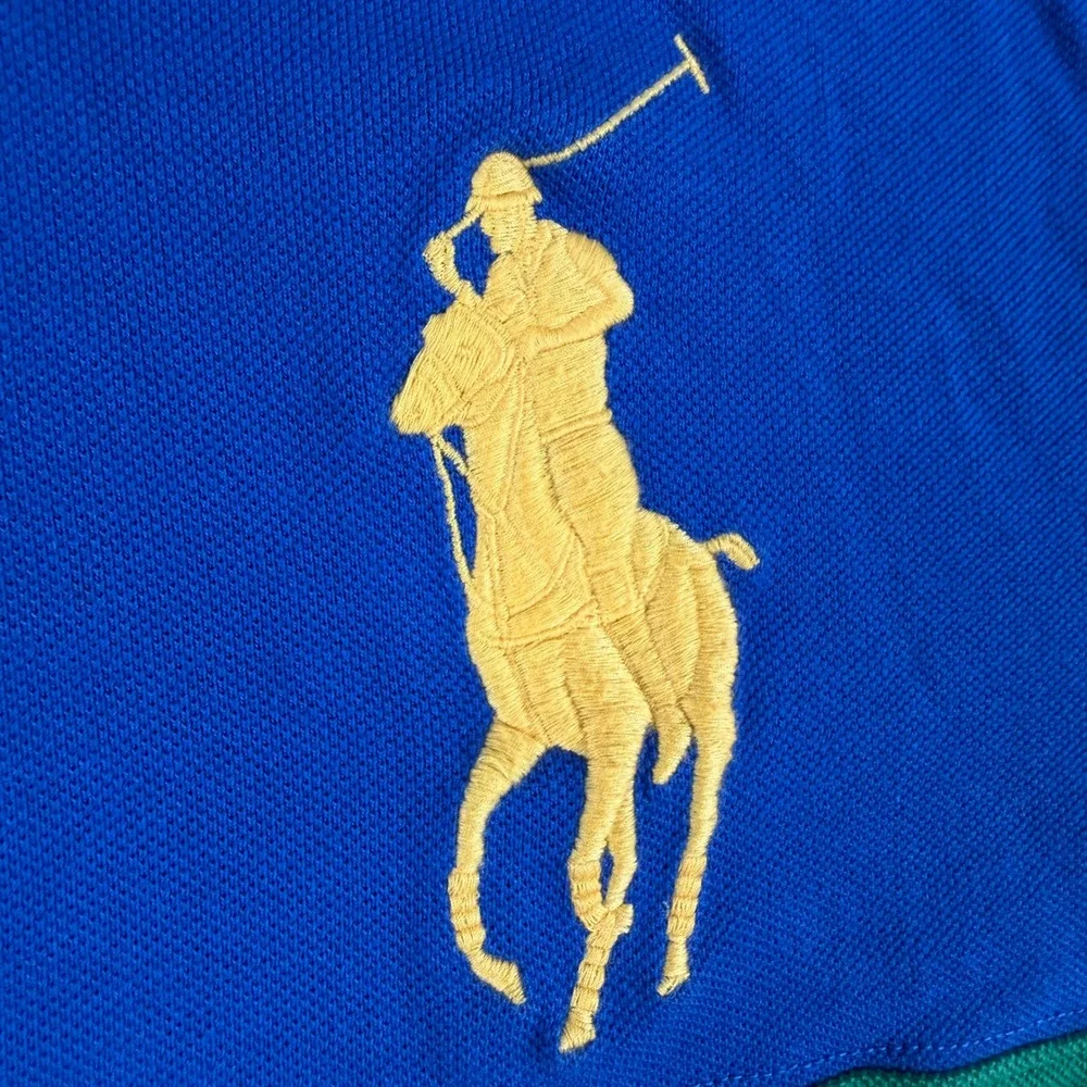 Polo Ralph Lauren Polo Shirt Mens L Blue Green Big Pony‎ Custom Slim Fit